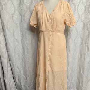 Elegant Peach Maxi Dress with Button-Down Front